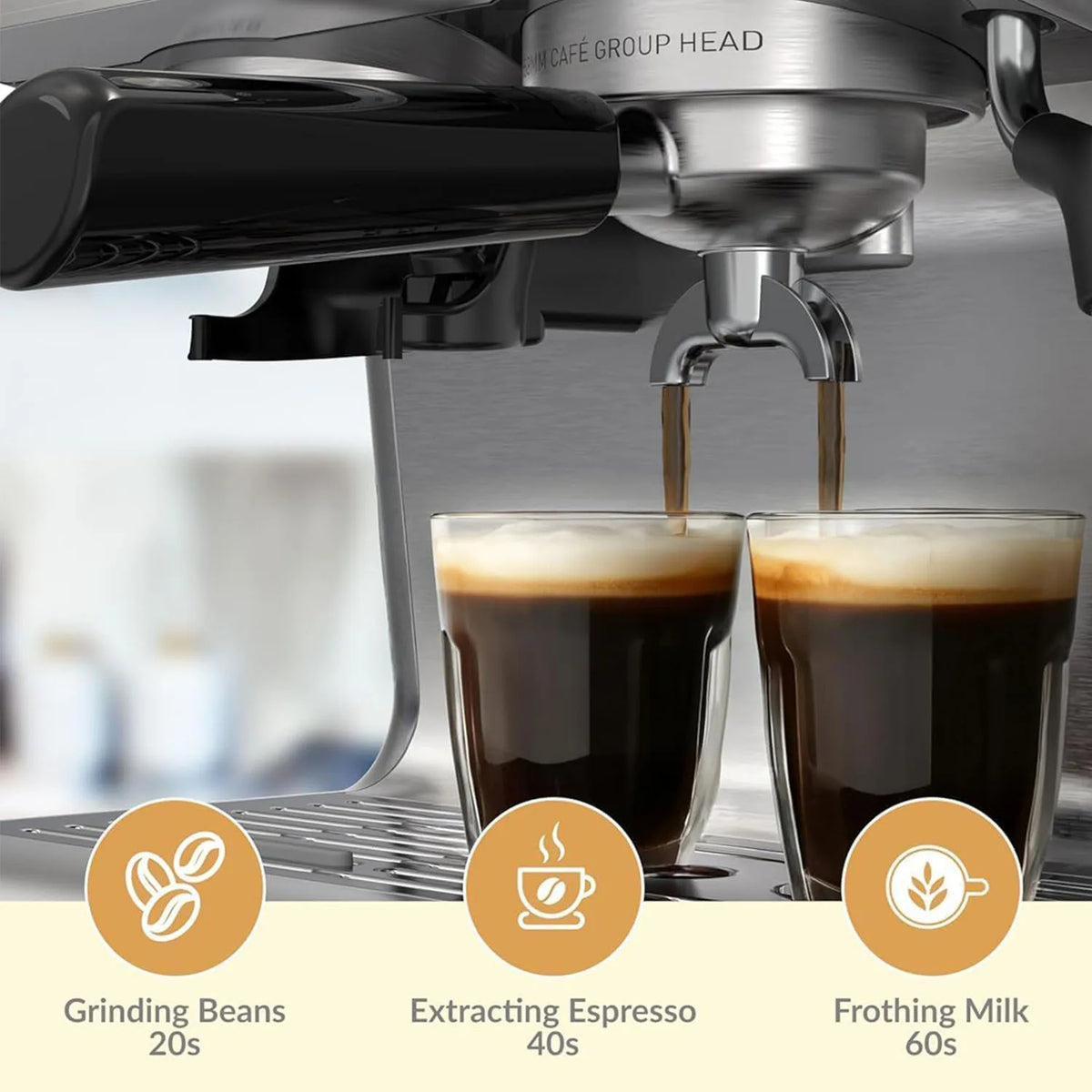 Semi-Automatic Espresso Machine with Burr Grinder, 30 Settings and Steam Wand