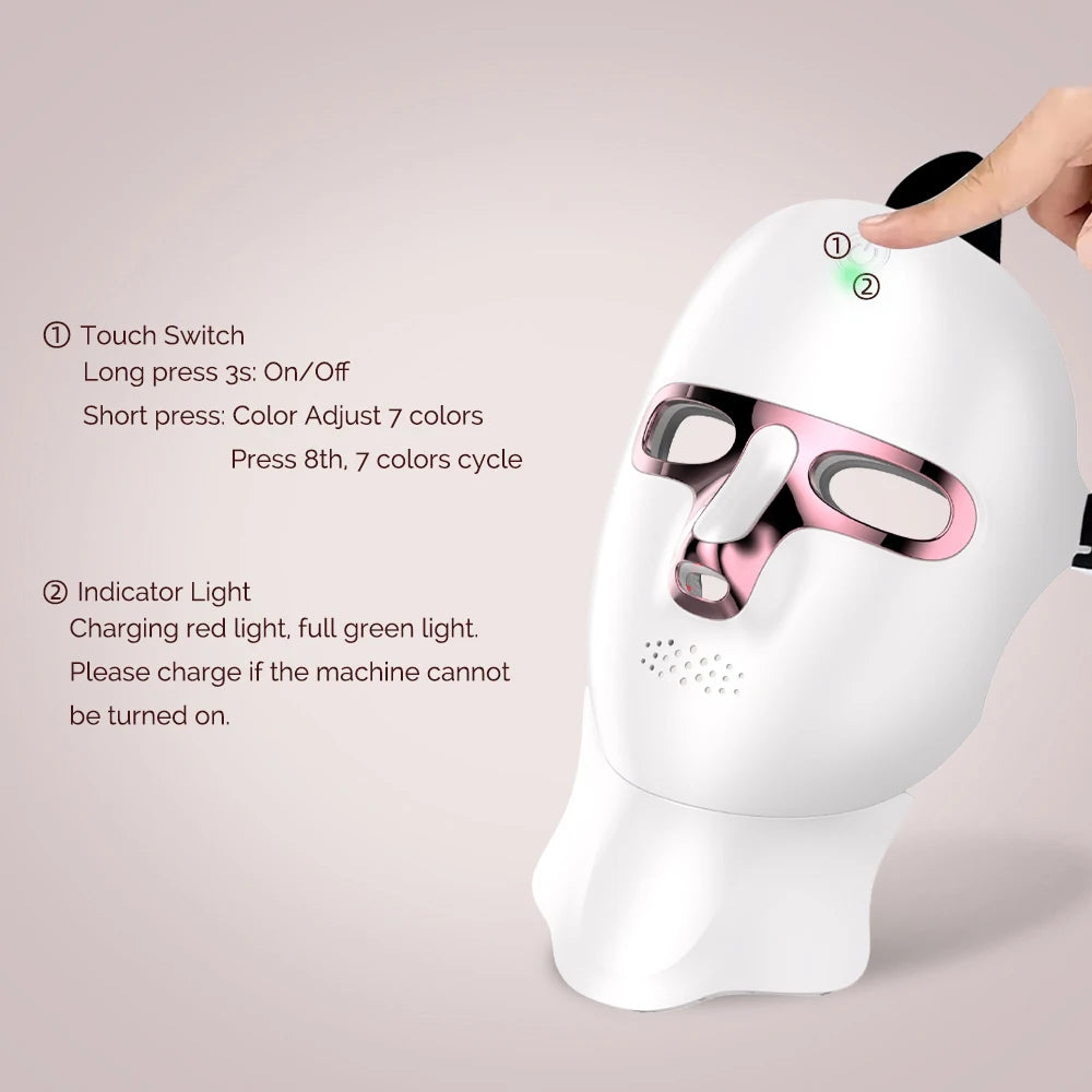 LED Face Mask with Neck Light Therapy | 7-Color Wireless Red Light Therapy Mask with 120 LEDs for Wrinkles & Acne Care