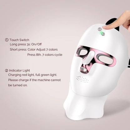 LED Face Mask with Neck Light Therapy | 7-Color Wireless Red Light Therapy Mask with 120 LEDs for Wrinkles & Acne Care