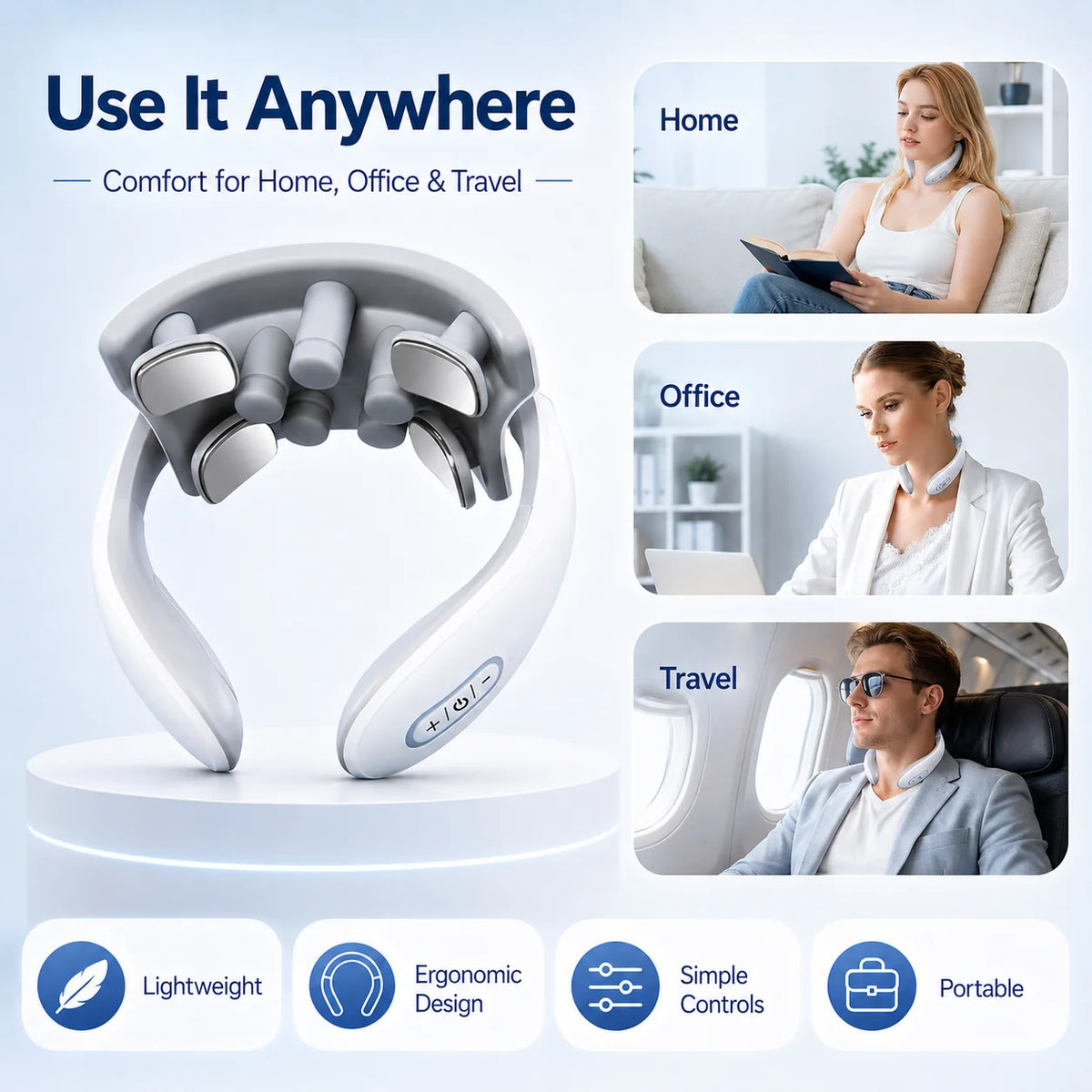 Wearable Neck Massager with Warmth and On-Device Controls