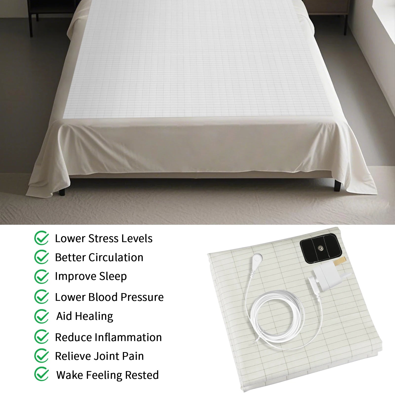 Grounding Bed Sheet | Earthing Sheet with Organic Cotton, Silver Fiber & Conductive Grounding Cable for Better Sleep