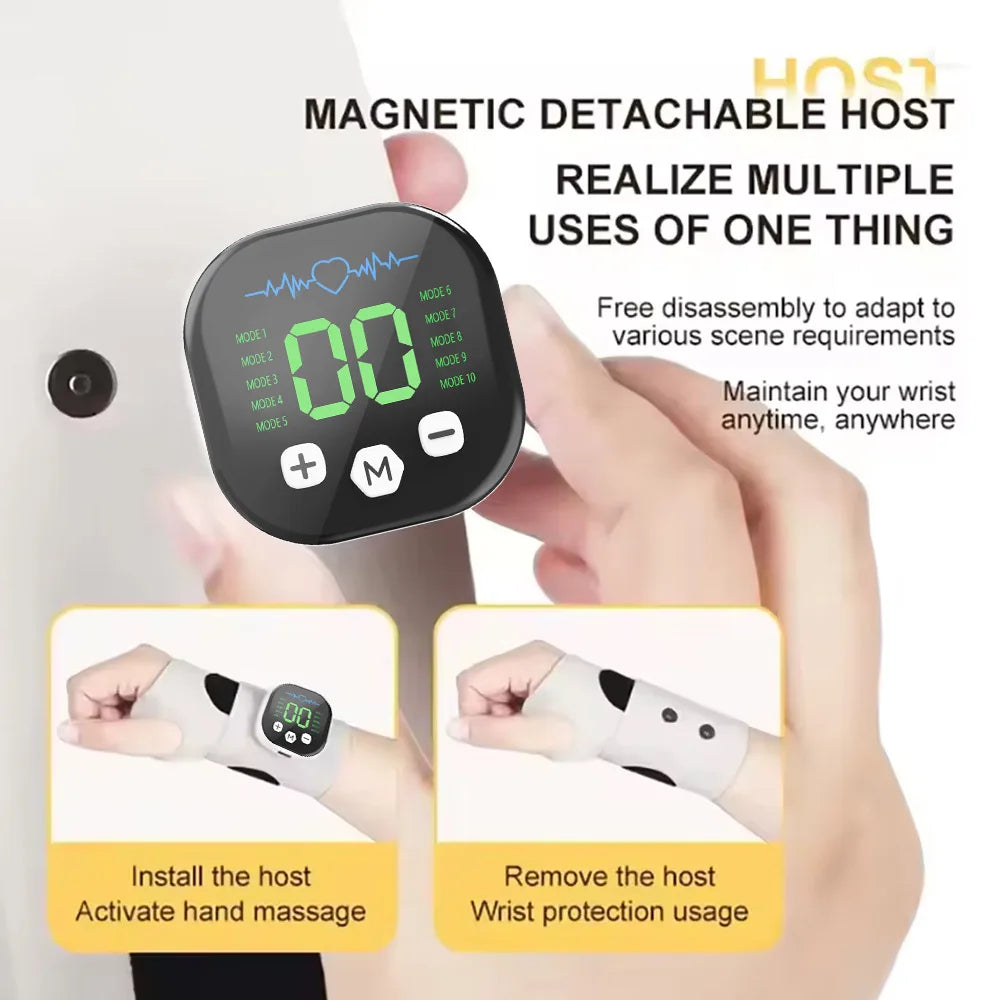 Wrist Massager | Cordless EMS Wrist Brace with Vibration, 10 Massage Modes & USB Rechargeable Design