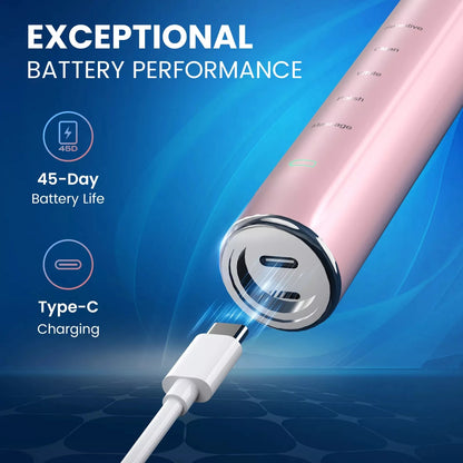 Sonic Electric Toothbrush | 37,200 Vibrations/min Deep Clean | 5 Modes, 12 Brush Heads, 30-Day Battery | Dentist-Level Oral Care & Travel-Friendly Design