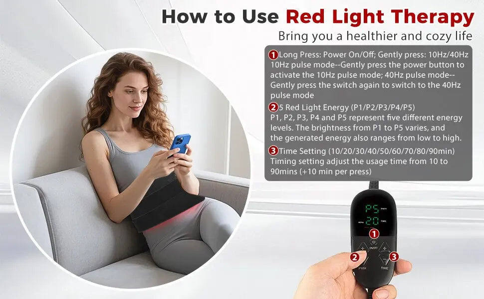 Red Light Therapy Belt | 210 LED 660nm 850nm Infrared Heating Wrap with Remote & Adjustable Heat