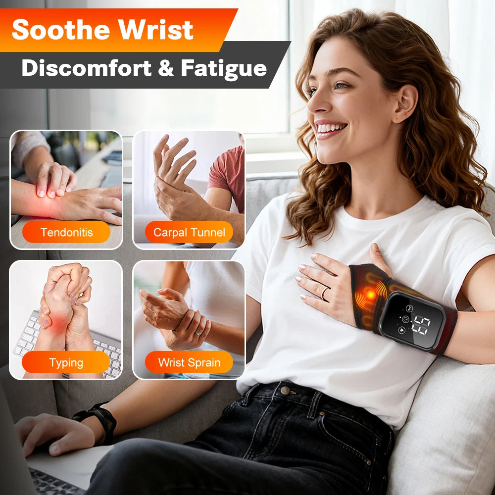 Wrist Massager with Heat | Electric Heated Wrist Brace with Vibration, Adjustable Strap & Auto Timer