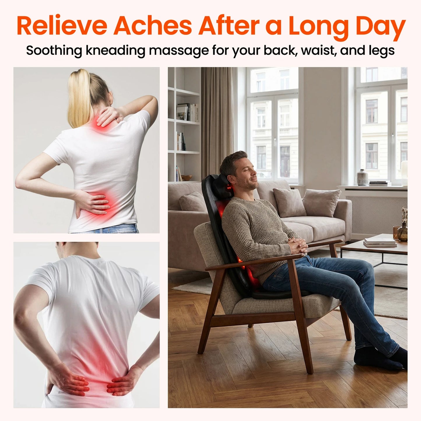 Back Massager Seat Cushion with Heat | Full Back Vibration Chair Massager for Neck, Waist, Hips & Office Chair