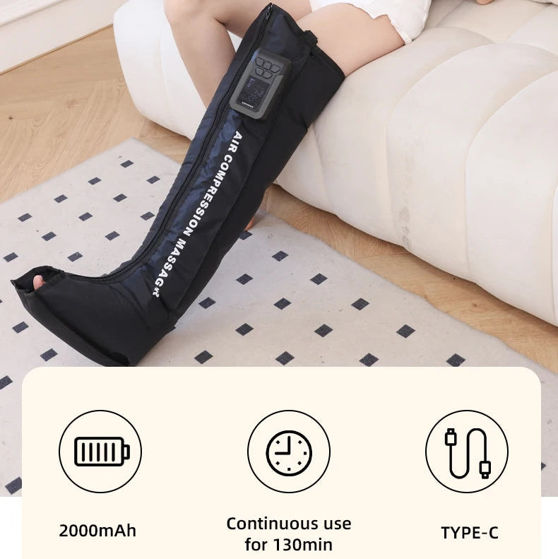 Cordless Air Compression Leg Massager Boot, 3 Modes and Timer, Single or Pair
