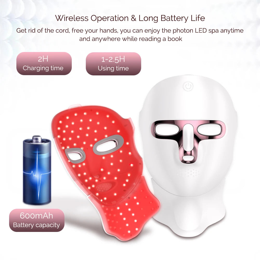 LED Face Mask with Neck Light Therapy | 7-Color Wireless Red Light Therapy Mask with 120 LEDs for Wrinkles & Acne Care