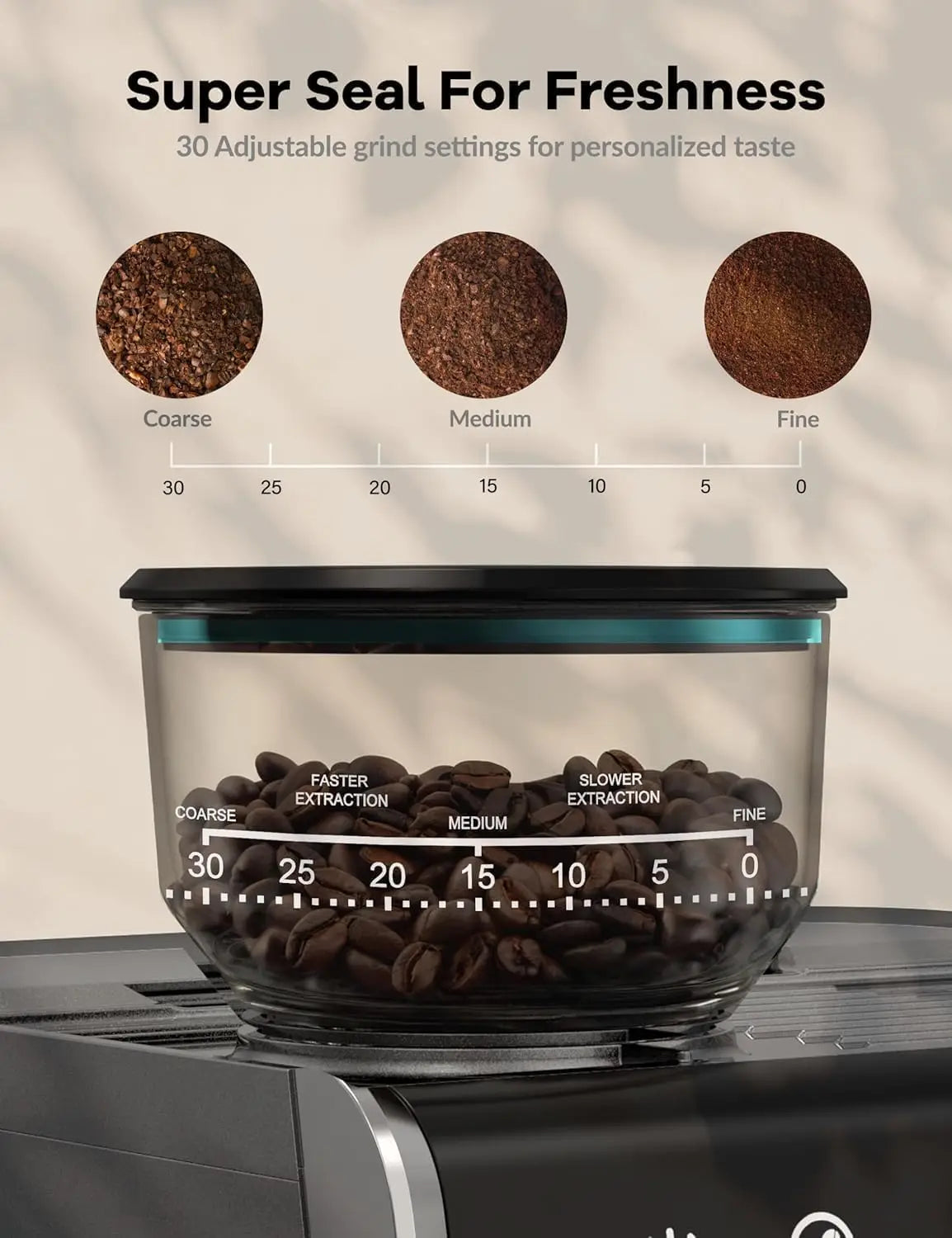Semi-Automatic Espresso Machine with Burr Grinder, 30 Settings and Steam Wand