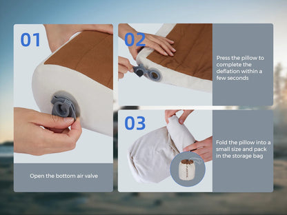 Inflatable Travel Pillow | Ergonomic Neck Support Pillow with Adjustable Height, Breathable Cover & Compact Design
