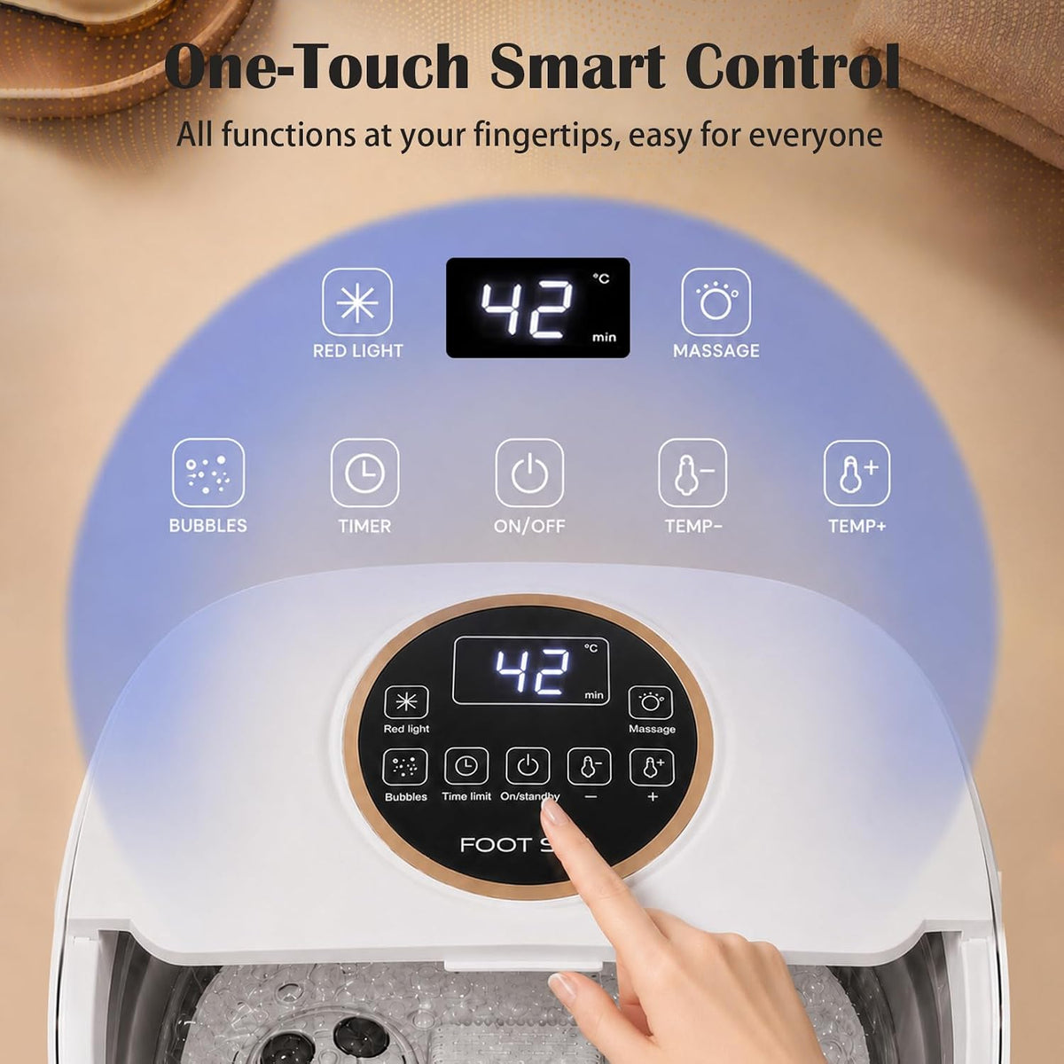 Collapsible Heated Foot Spa Bath with Motorized Rollers, Fast Heating, Bubble Jets, LCD Touch Control, Epsom Salt Ready, Fits Men’s Size 16