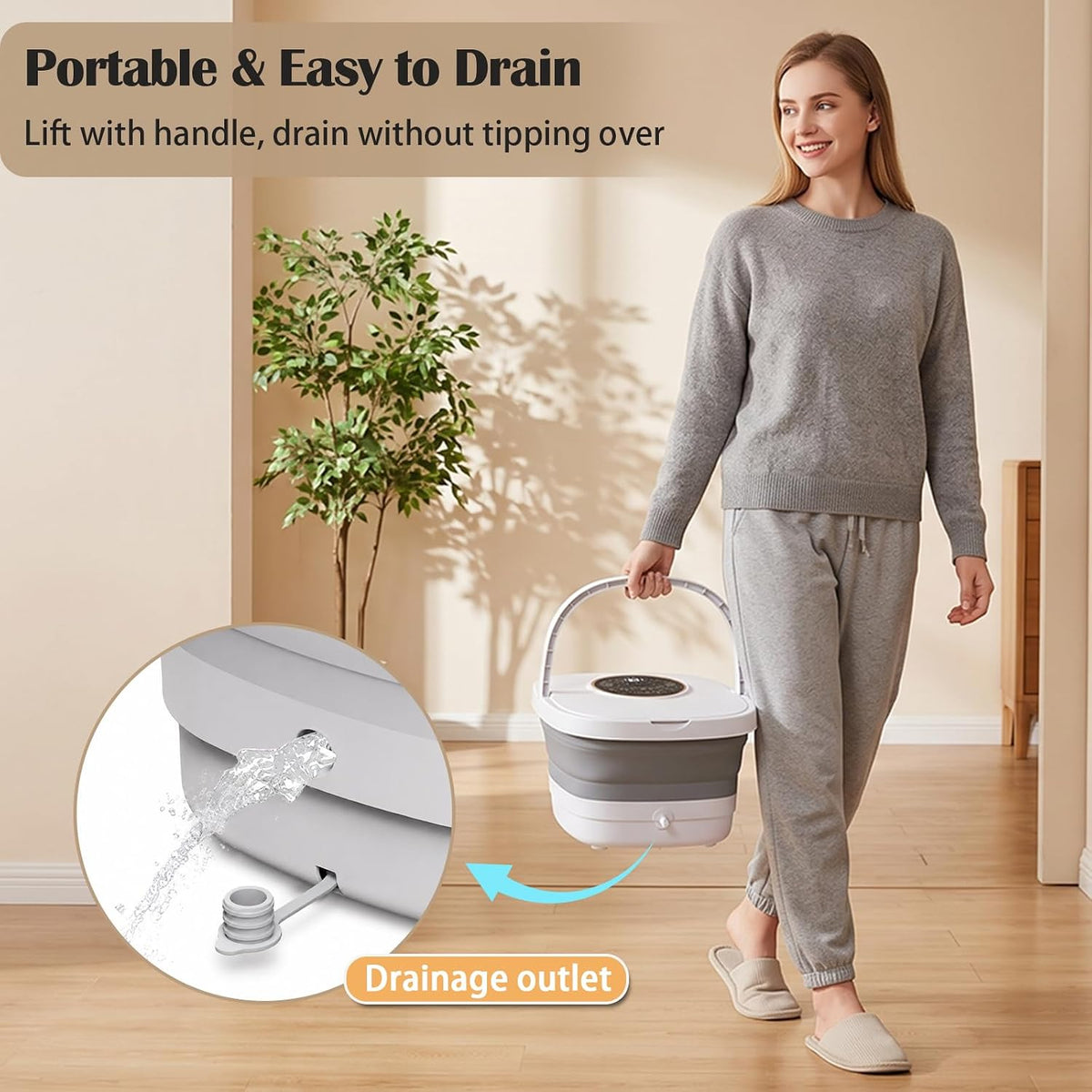 Collapsible Heated Foot Spa Bath with Motorized Rollers, Fast Heating, Bubble Jets, LCD Touch Control, Epsom Salt Ready, Fits Men’s Size 16