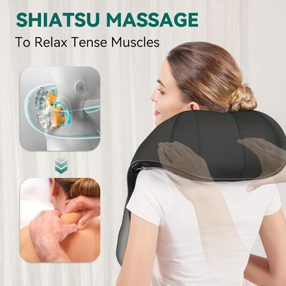 Cordless Shiatsu Neck and Shoulder Massager with Heat | 8 Kneading Nodes, 2 Intensities & 70–80 Minute Runtime