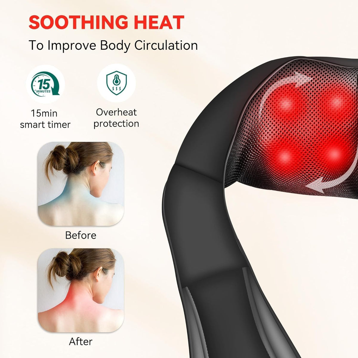 Cordless Neck and Shoulder Massager with Heat, 8 Shiatsu Kneading Nodes