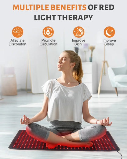 Red Light Therapy Pad | 406 LED 660nm 850nm Infrared Light Therapy Mat for Back, Waist & Body