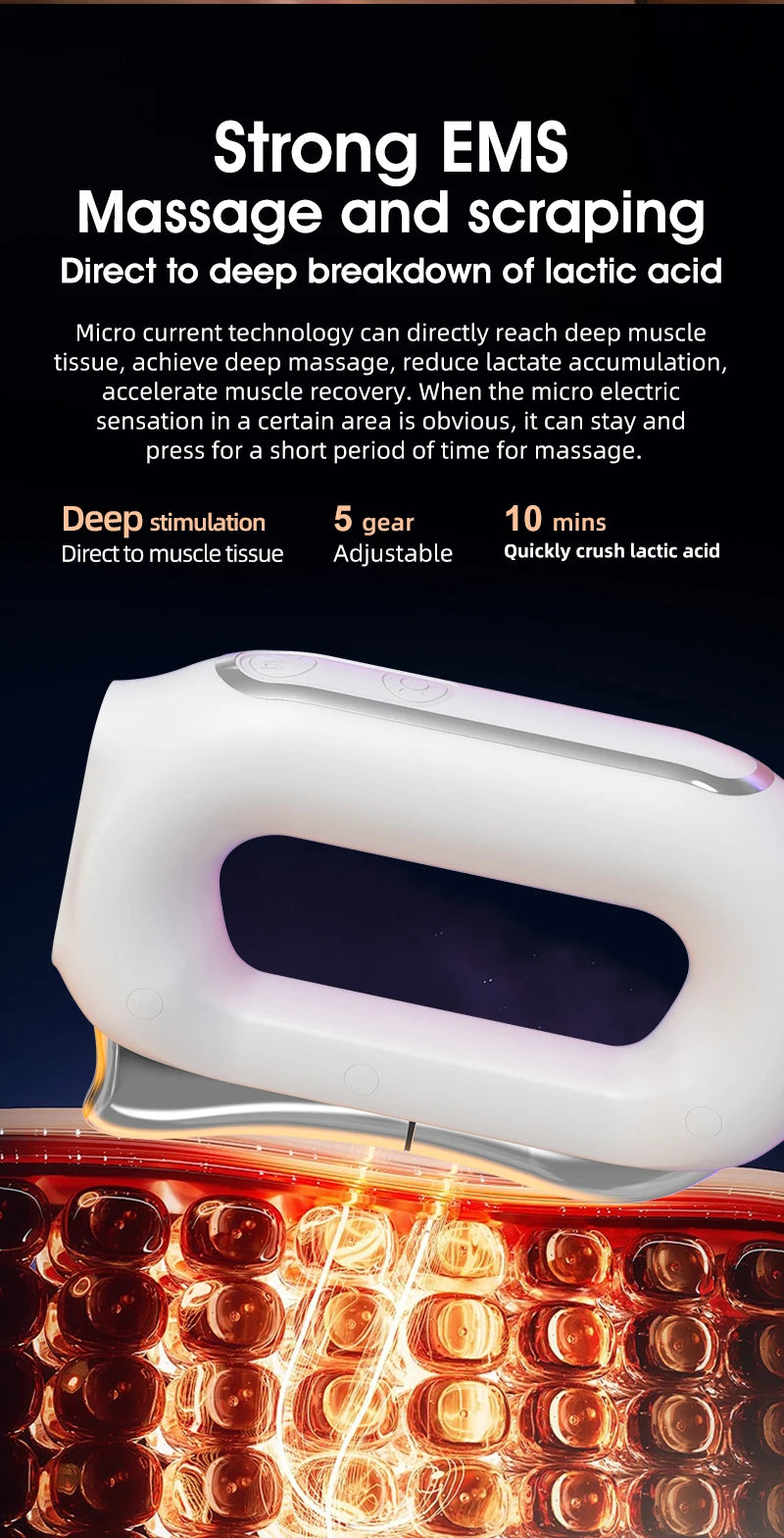 Fascia Scraping Tool Massager with Heat | Electric Muscle Scraper with Microcurrent, Vibration & 5 Heat Levels