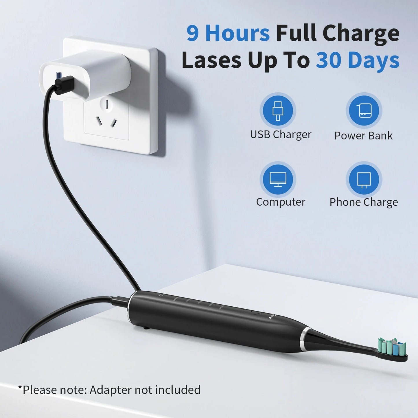 Sonic Electric Toothbrush | 37,200 Vibrations/min Deep Clean | 5 Modes, 12 Brush Heads, 30-Day Battery | Dentist-Level Oral Care & Travel-Friendly Design