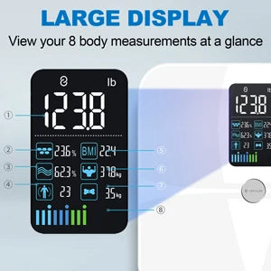 8-Electrode Smart Body Fat Scale with Segmental BIA | 20 Metrics, Color Display, Fitdays App, 24 Users & 400 lb Capacity