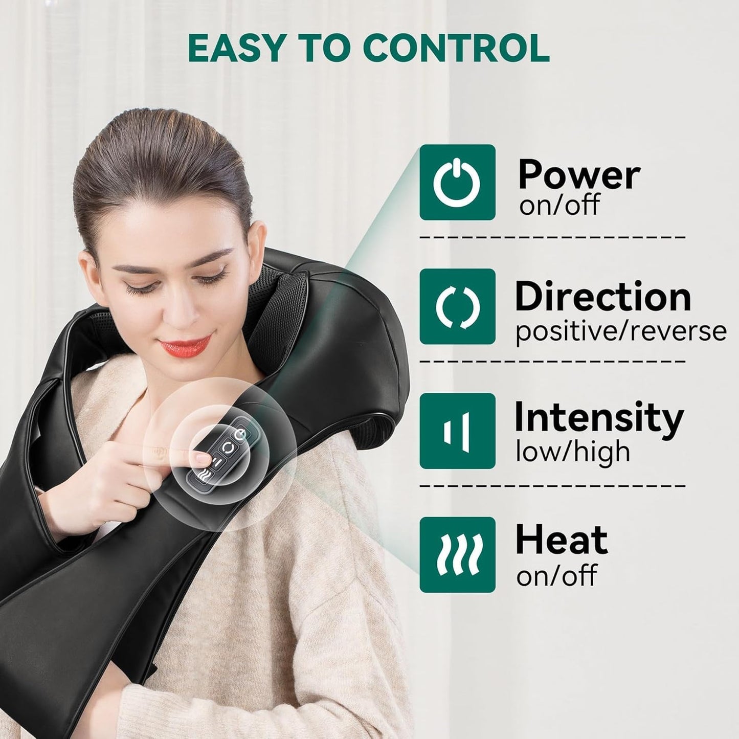 Cordless Shiatsu Neck and Shoulder Massager with Heat | 8 Kneading Nodes, 2 Intensities & 70–80 Minute Runtime
