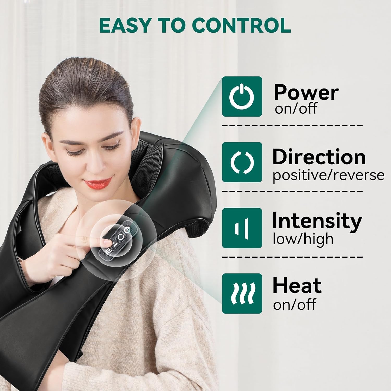Cordless Shiatsu Neck and Shoulder Massager with Heat | 8 Kneading Nodes, 2 Intensities & 70–80 Minute Runtime