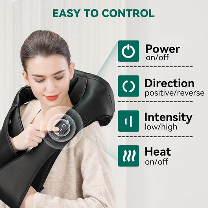 Cordless Shiatsu Neck and Shoulder Massager with Heat | 8 Kneading Nodes, 2 Intensities & 70–80 Minute Runtime
