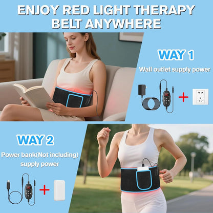 Red Light Therapy Belt | 660nm 850nm Infrared Waist Wrap with Heat for Back Pain Relief & Muscle Recovery
