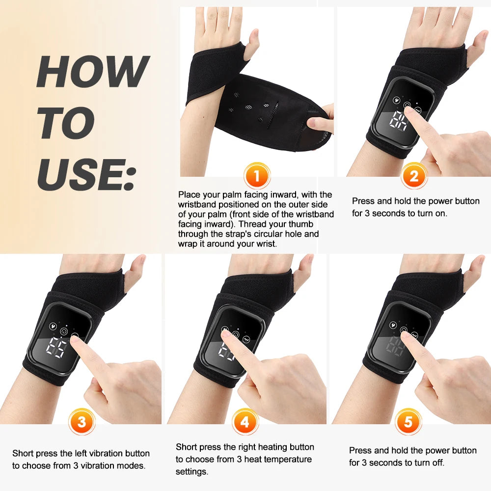 Wrist Massager with Heat | Electric Heated Wrist Brace with Vibration, Adjustable Strap & Auto Timer