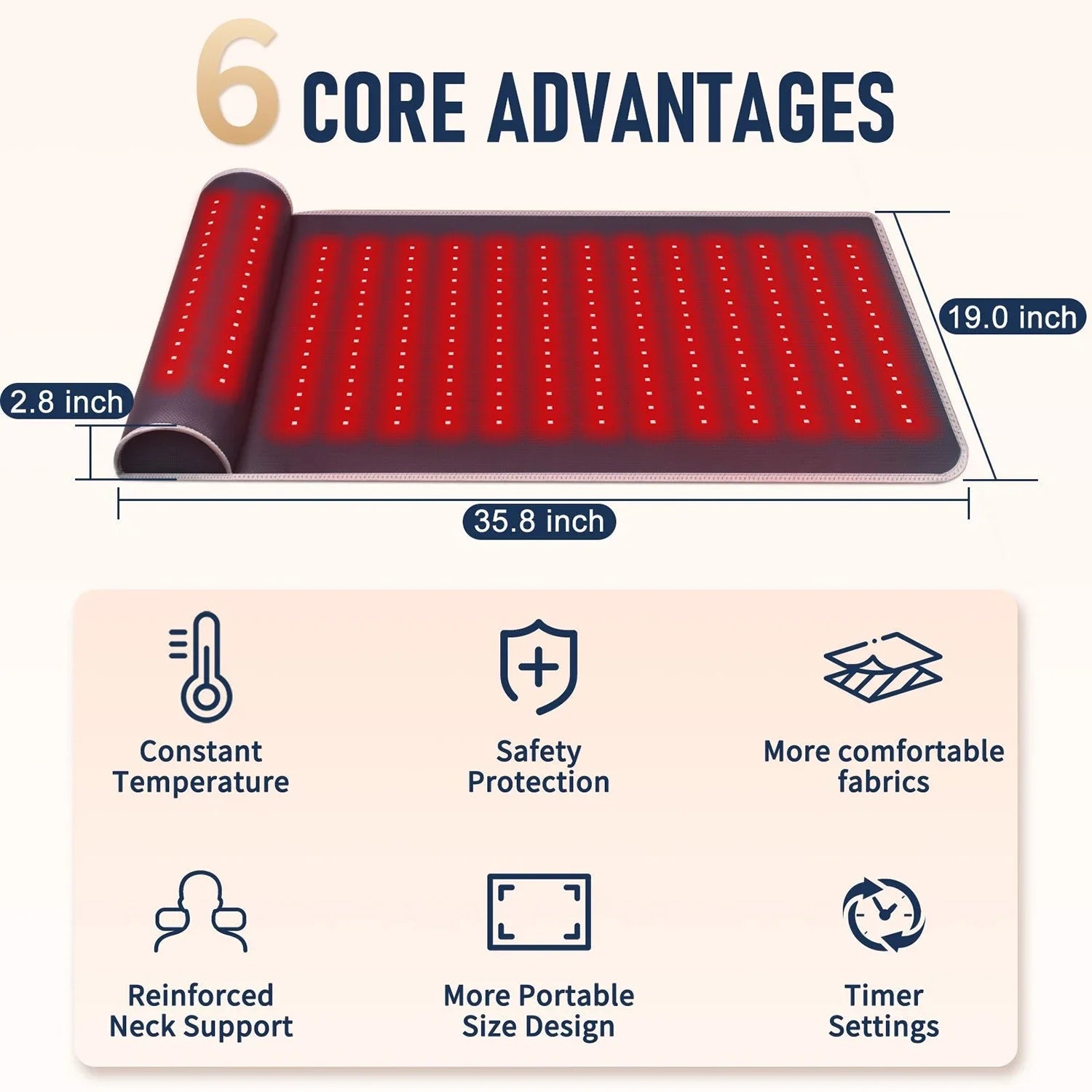 Red Light Therapy Mat with Neck Support | 660nm 850nm Infrared Heat Pad for Neck, Back & Body