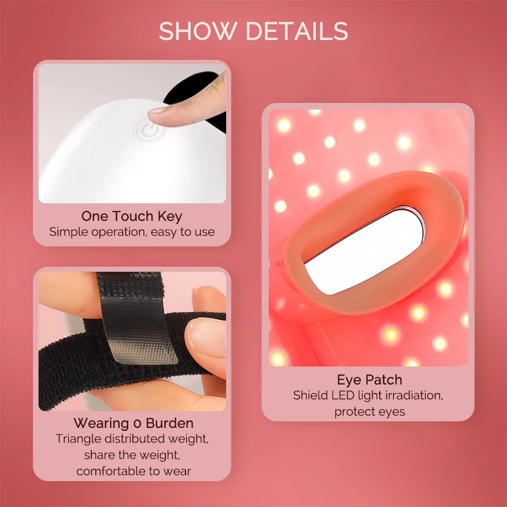LED Face Mask with Neck Light Therapy | 7-Color Wireless Red Light Therapy Mask with 120 LEDs for Wrinkles & Acne Care