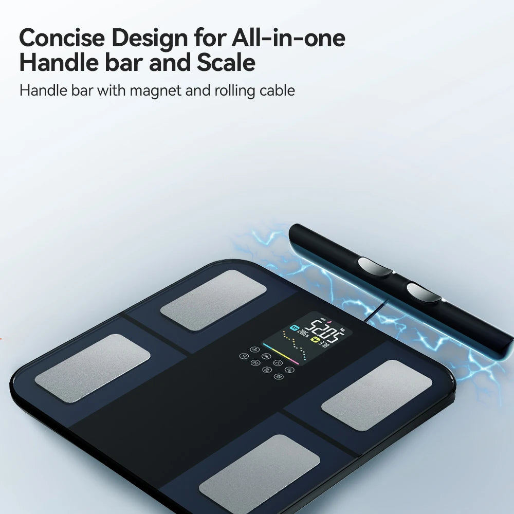 Smart Body Composition Scale | 8-Electrode Digital Body Fat Scale with BMI, Muscle Mass, App Tracking & Handle