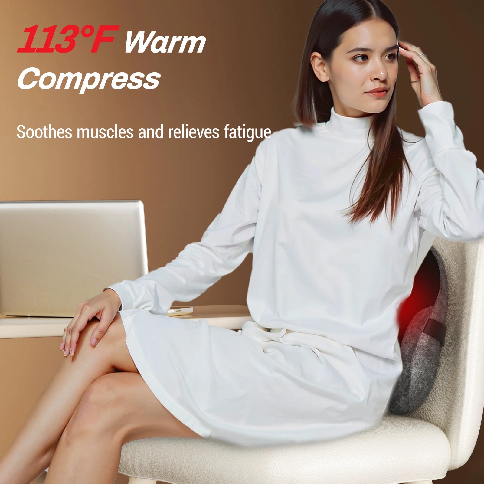 Heated Shiatsu Lumbar Support Pillow with 4 Rotating Nodes | Memory Foam Back Cushion, Reversible Kneading & Washable Cover