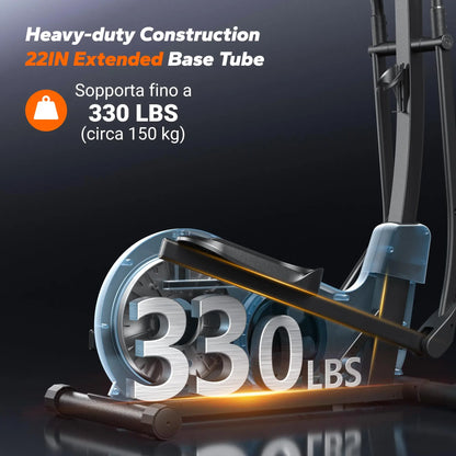 Magnetic Elliptical Machine with 18.5-Inch Stride | 8 Resistance Levels, LCD Monitor, Heart Rate Sensors, 400 lb Capacity & Self-Powered Design