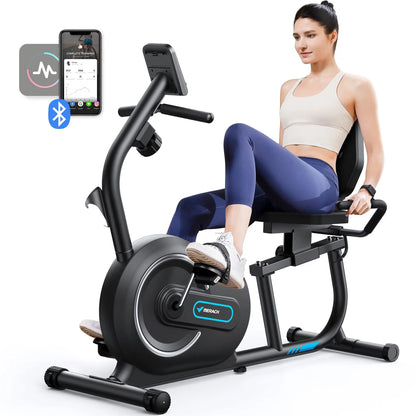 Bluetooth Recumbent Exercise Bike with 8 Magnetic Resistance Levels | Heart Rate Sensors, LCD Monitor, App Sync & 300 lb Capacity