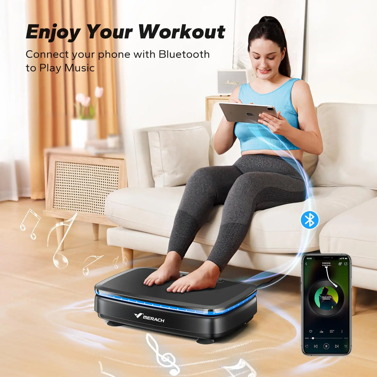 Vibration Plate Exercise Machine with Bluetooth Speaker and LED Lights, 99 Speeds