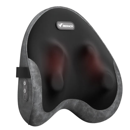 Heated Shiatsu Lumbar Support Pillow with 4 Rotating Nodes | Memory Foam Back Cushion, Reversible Kneading & Washable Cover Black