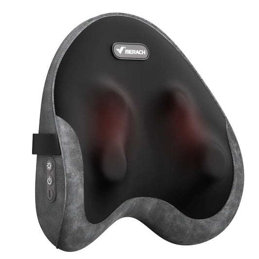 Heated Shiatsu Lumbar Support Pillow with 4 Rotating Nodes | Memory Foam Back Cushion, Reversible Kneading & Washable Cover Black