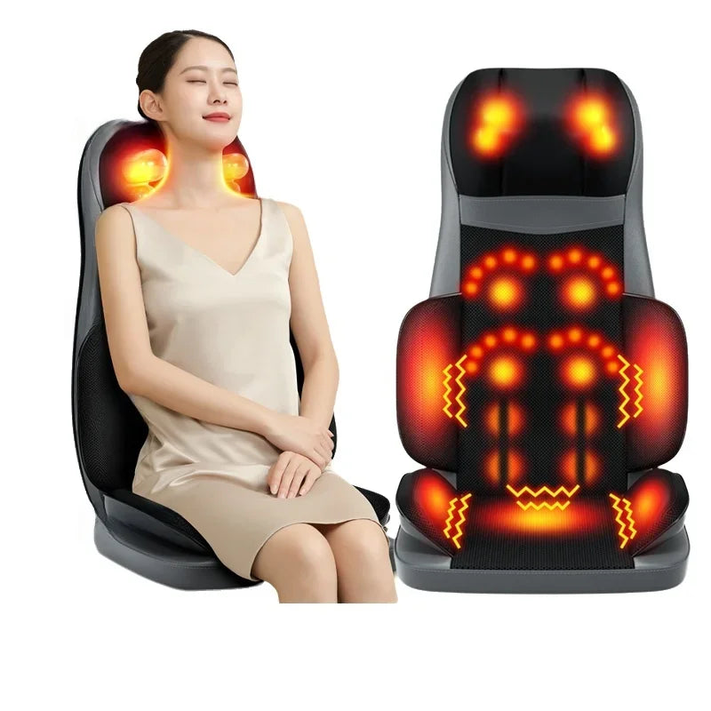 Massage Chair Cushion with Heat | 8D Kneading Neck and Back Massager with Vibration, Lumbar Compression & Remote