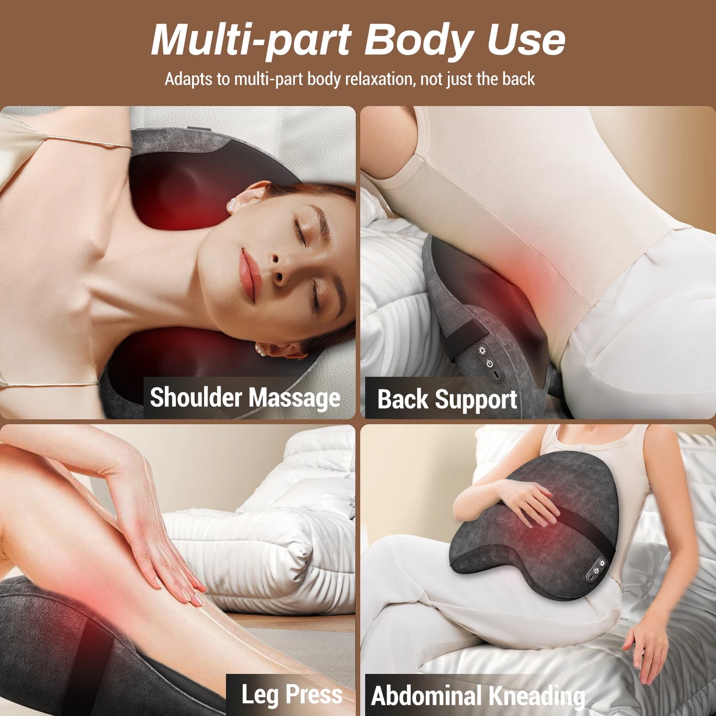 Heated Shiatsu Lumbar Support Pillow with 4 Rotating Nodes | Memory Foam Back Cushion, Reversible Kneading & Washable Cover