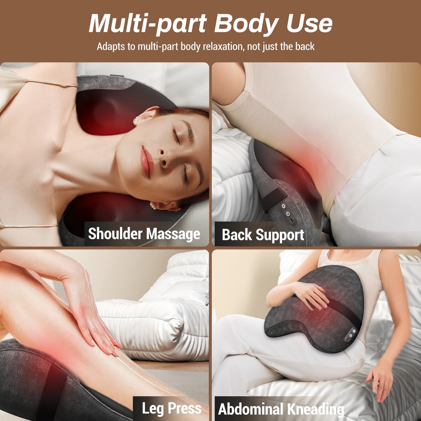 Heated Shiatsu Lumbar Support Pillow with 4 Rotating Nodes | Memory Foam Back Cushion, Reversible Kneading & Washable Cover