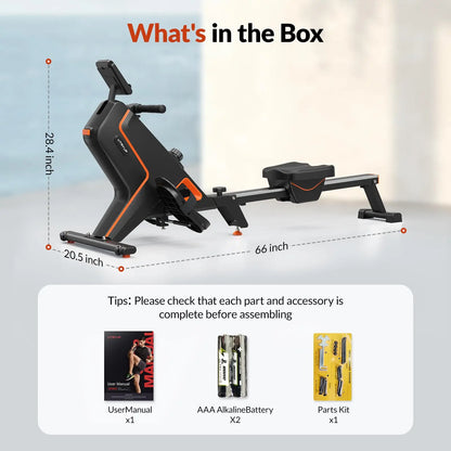 Foldable Magnetic Rowing Machine with 16 Resistance Levels | 12 lb Flywheel, Bluetooth LCD, 350 lb Capacity & Upright Storage