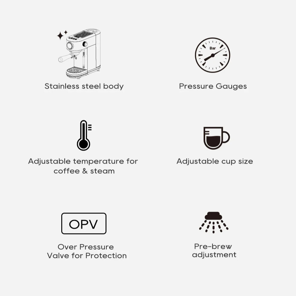 Compact 20-Bar Espresso Machine with Steam Wand | 51mm Portafilter, Hot and Cold Brew & Adjustable Temperature Control