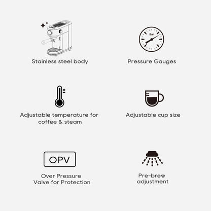 Compact 20-Bar Espresso Machine with Steam Wand | 51mm Portafilter, Hot and Cold Brew & Adjustable Temperature Control