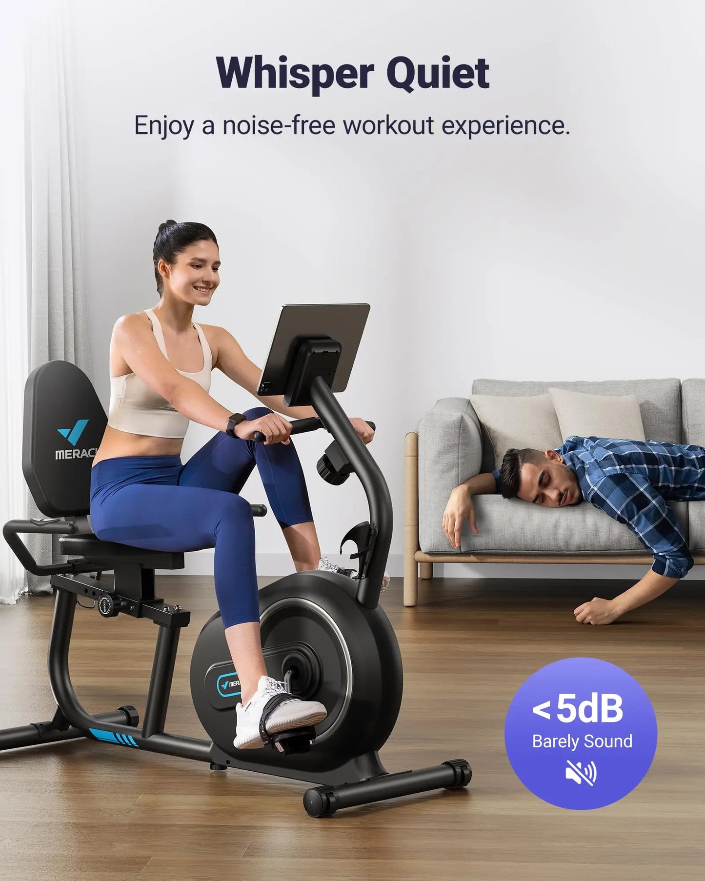 Bluetooth Recumbent Exercise Bike with 8 Magnetic Resistance Levels | Heart Rate Sensors, LCD Monitor, App Sync & 300 lb Capacity