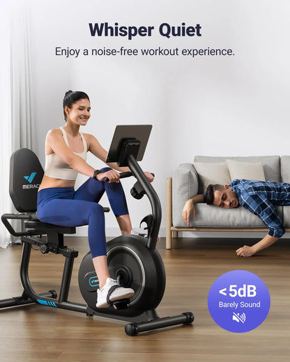 Bluetooth Recumbent Exercise Bike with 8 Magnetic Resistance Levels | Heart Rate Sensors, LCD Monitor, App Sync & 300 lb Capacity