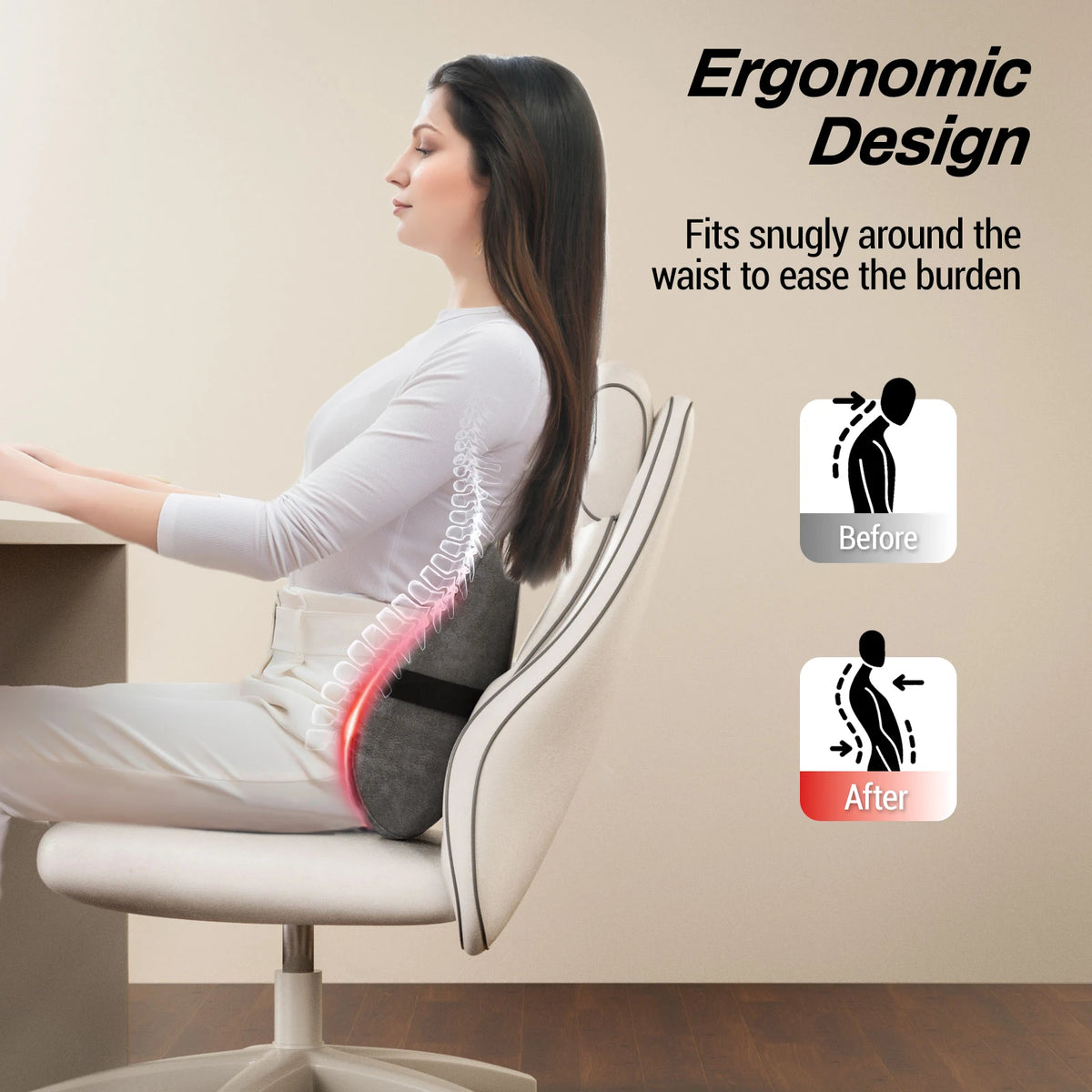 Shiatsu Lumbar Massage Pillow with Heat, 4 Nodes and Washable Cover