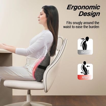 Heated Shiatsu Lumbar Support Pillow with 4 Rotating Nodes | Memory Foam Back Cushion, Reversible Kneading & Washable Cover