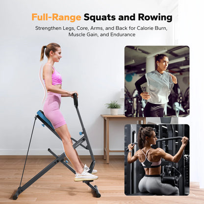 Squat Rowing Machine | 2-in-1 Foldable Full Body Trainer with Adjustable Resistance, 350 lb Support