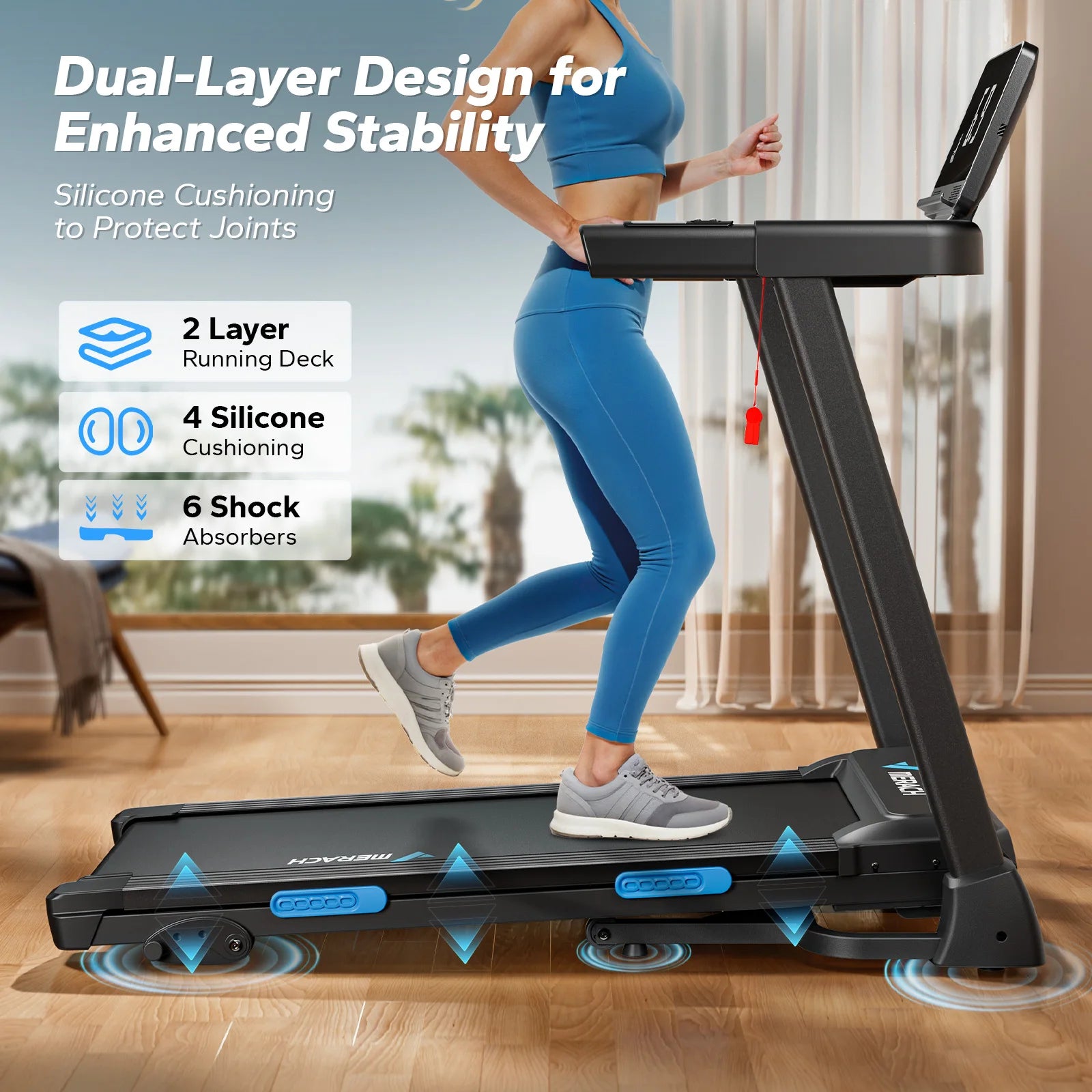 Foldable Treadmill with 6% Incline | 0.8–7.5 MPH, 265 lb Capacity, Heart Rate Monitor, App Sync & Shock-Absorbing Deck