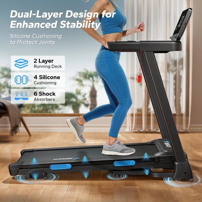 Foldable Treadmill with 6% Incline | 0.8–7.5 MPH, 265 lb Capacity, Heart Rate Monitor, App Sync & Shock-Absorbing Deck