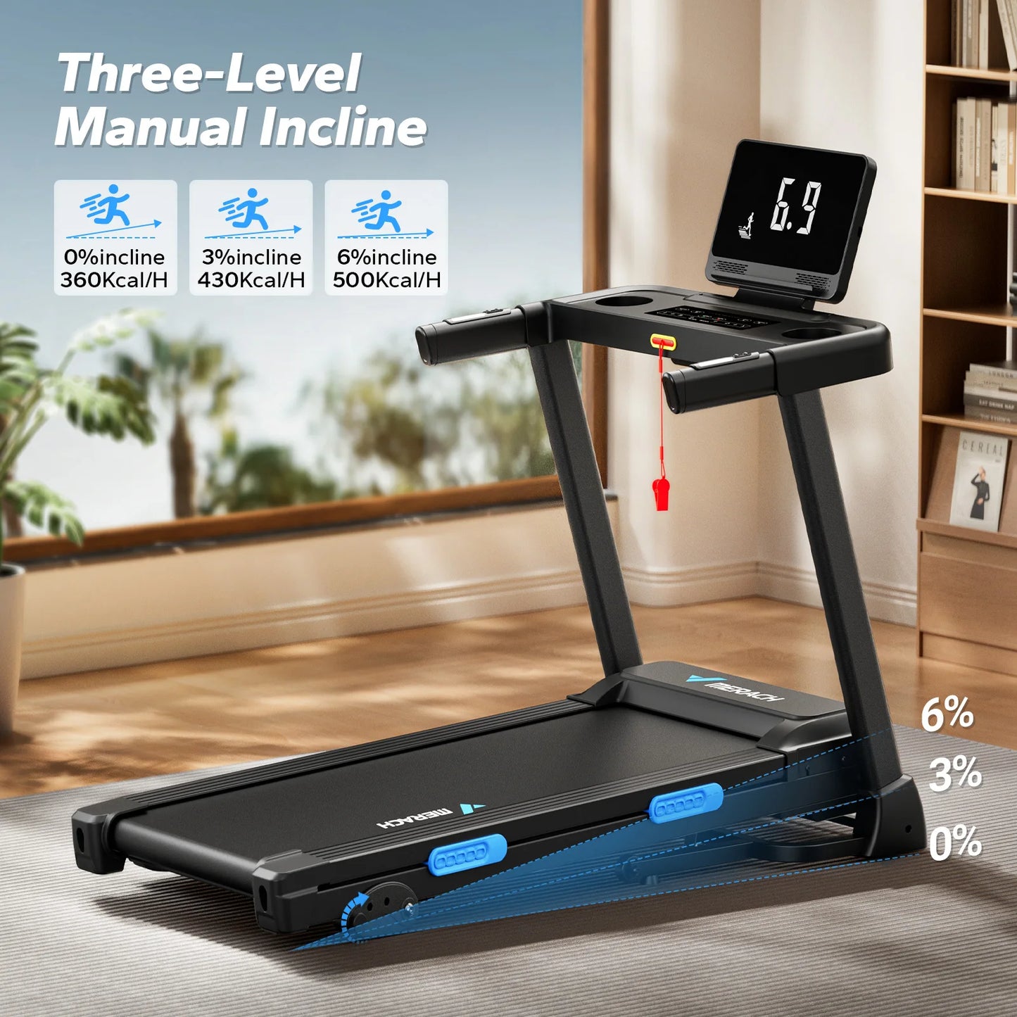 Foldable Treadmill with 6% Incline | 0.8–7.5 MPH, 265 lb Capacity, Heart Rate Monitor, App Sync & Shock-Absorbing Deck